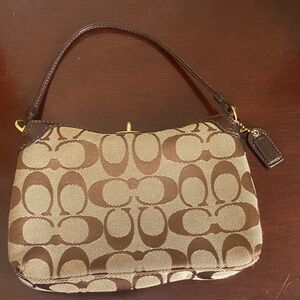 Y2K Coach Signature Brown and Tan Logo Large Turn Key Wristlet